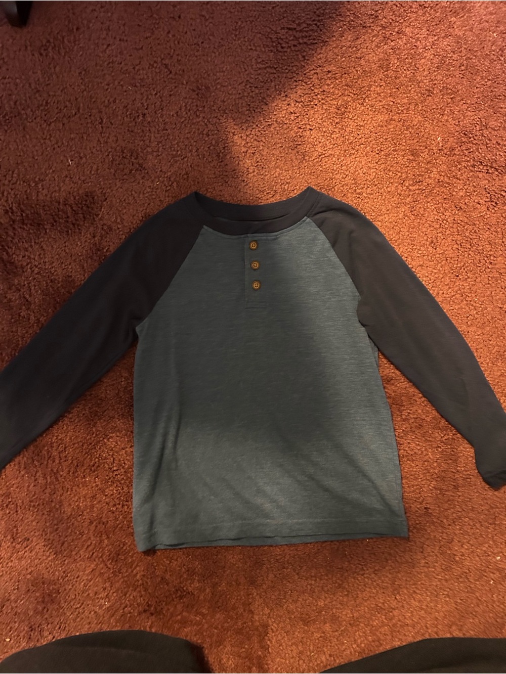 jumping beans Boys' Long Sleeve Raglan Henley - Navy Body with Charcoal Sleeves